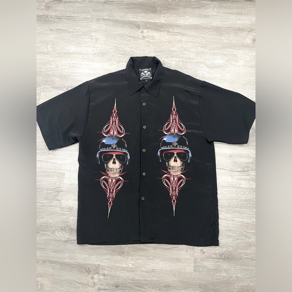 Vintage Rockhouse Roadhouse Lost Angeles Skull Helmet Biker Shirt size Large - Picture 1 of 6